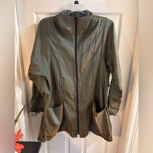 Maralyce Ferree Iridescent Olive Green Rain Pea Coat for Women, Sz M
